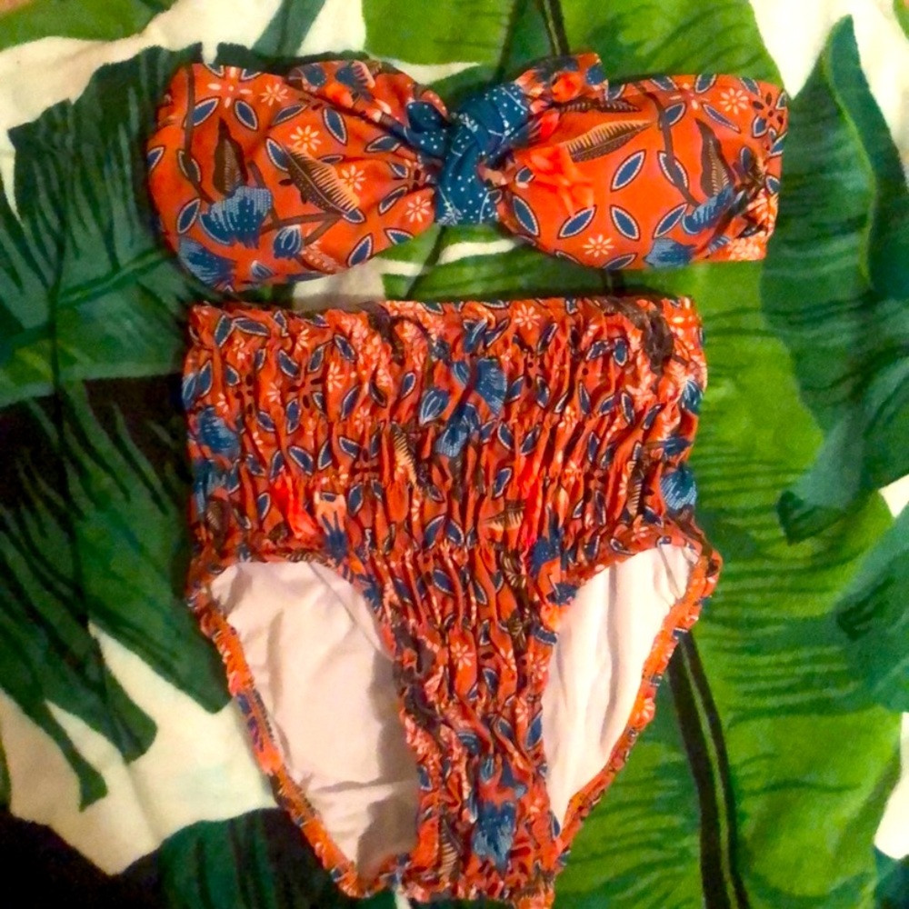 NEVER WORN smocked high waist bikini set